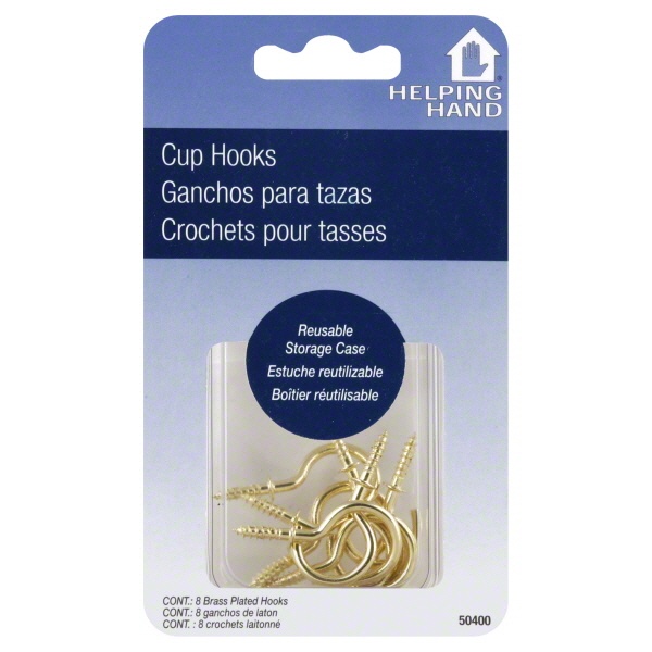 slide 1 of 1, Helping Hand Cup Hooks Brass, 6 ct