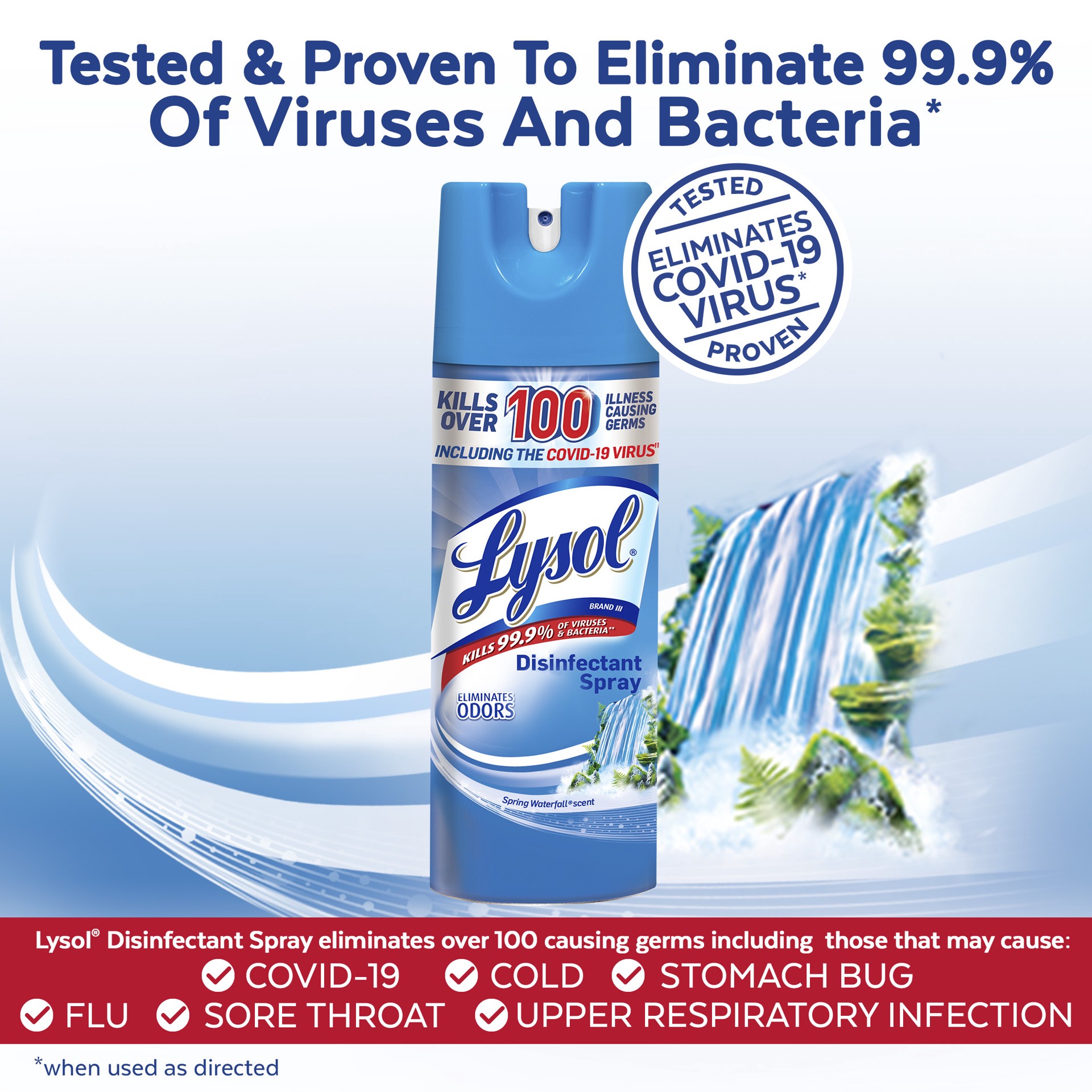 slide 1 of 9, Lysol Disinfectant Spray, Sanitizing and Antibacterial Spray, For Disinfecting and Deodorizing, Spring Waterfall, 12.5 fl oz, 12.50 oz