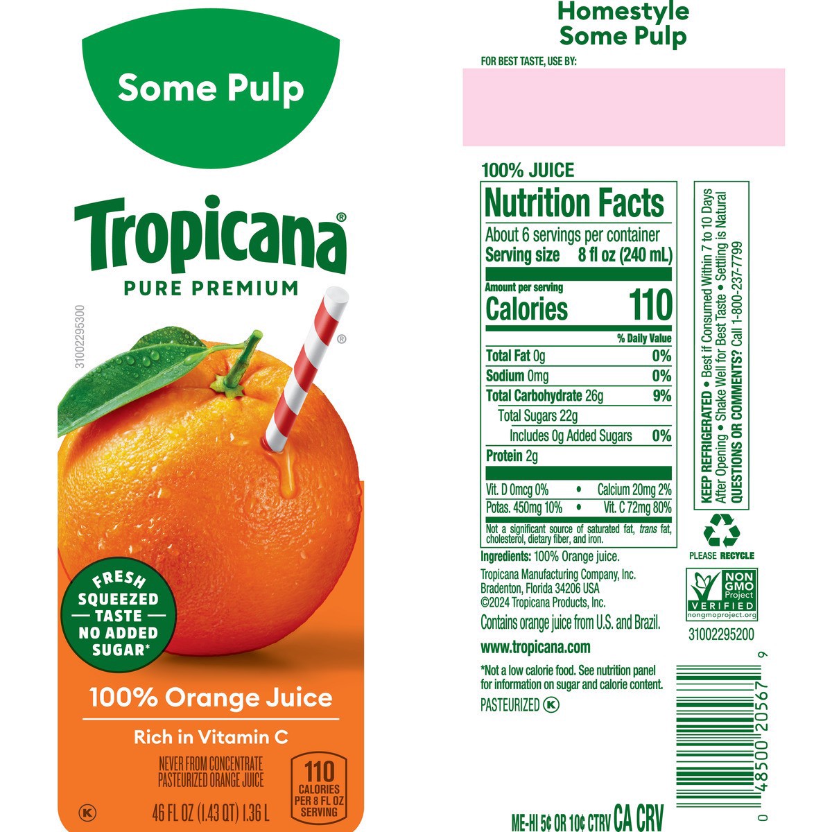 slide 6 of 7, Tropicana Pure Premium Some Pulp Orange Juice- 46 fl oz, 46 fl oz