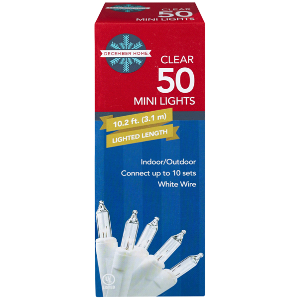 slide 1 of 1, December Home Mini Light Set, Clear Color with White Wire, 50 ct