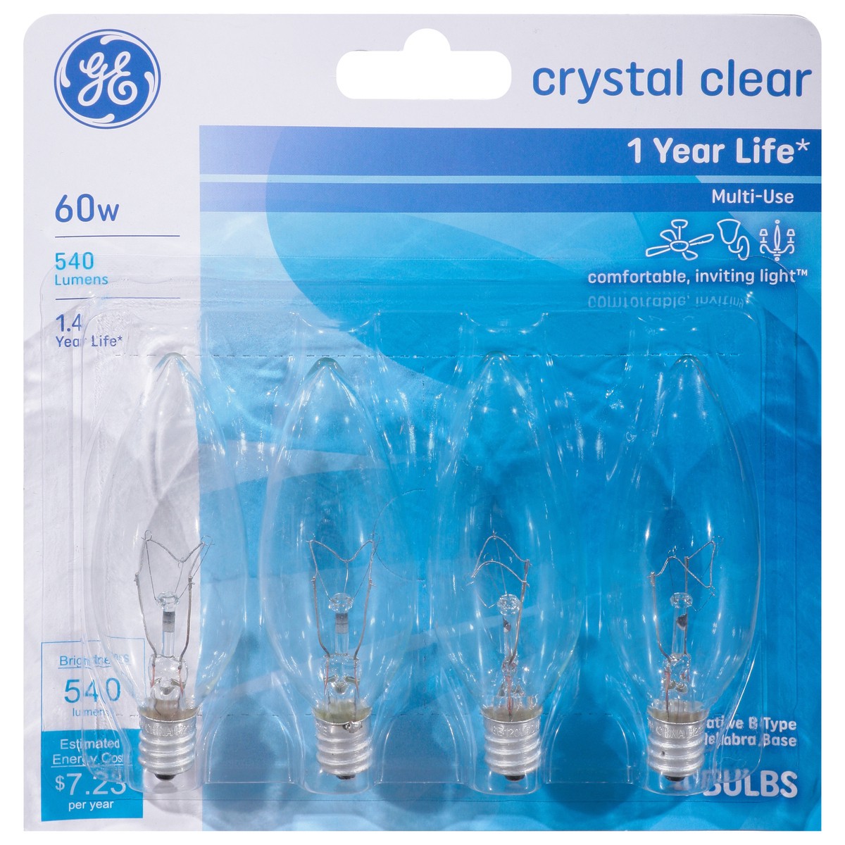 slide 1 of 9, GE Crystal Clear 60 Watts Light Bulbs 4 ea, 4 ct