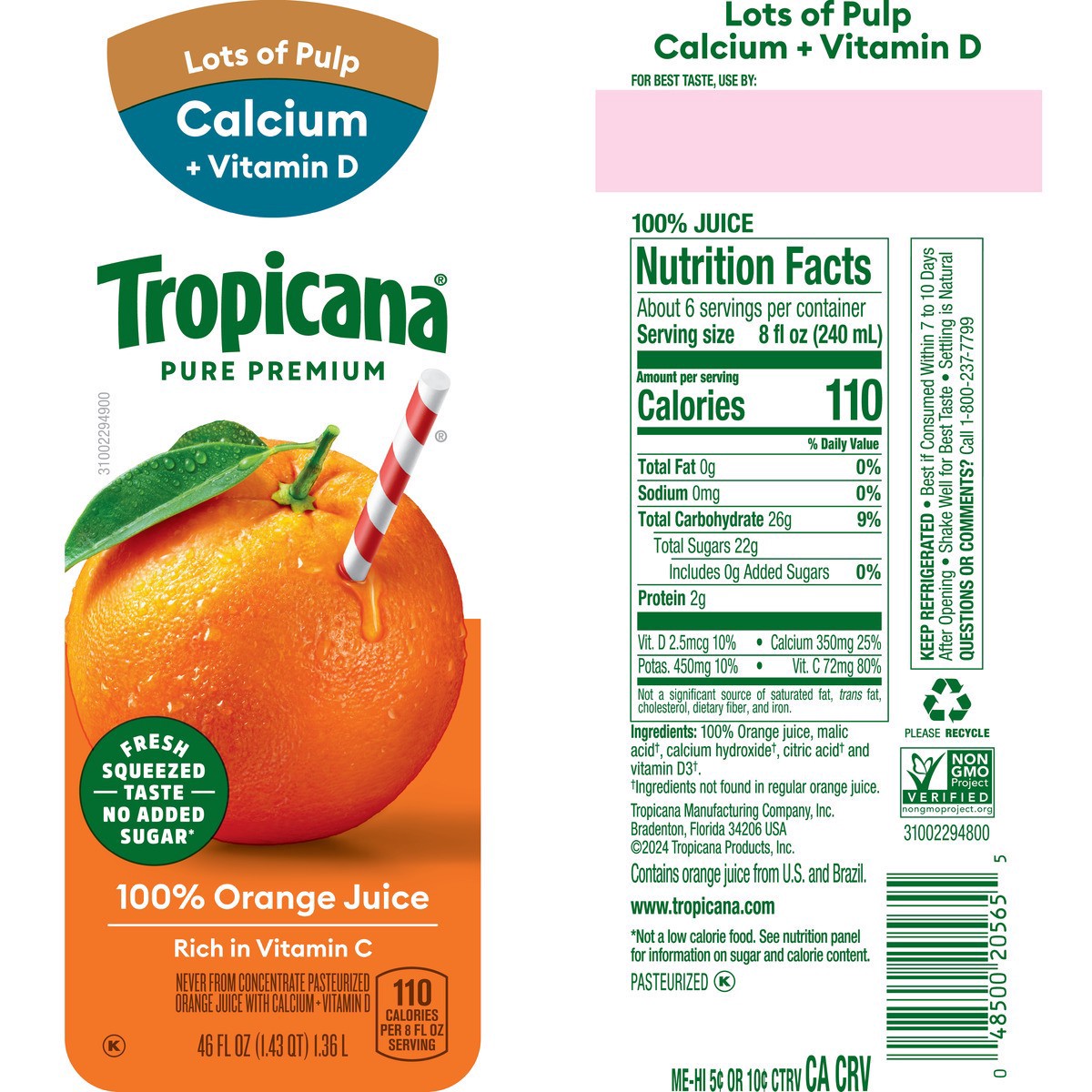 slide 3 of 12, Pure Premium 100% Orange Juice, 46 fl oz