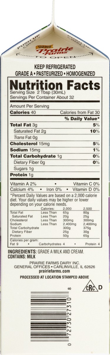 slide 2 of 7, Prairie Farms Half & Half - 1 qt, 1 qt