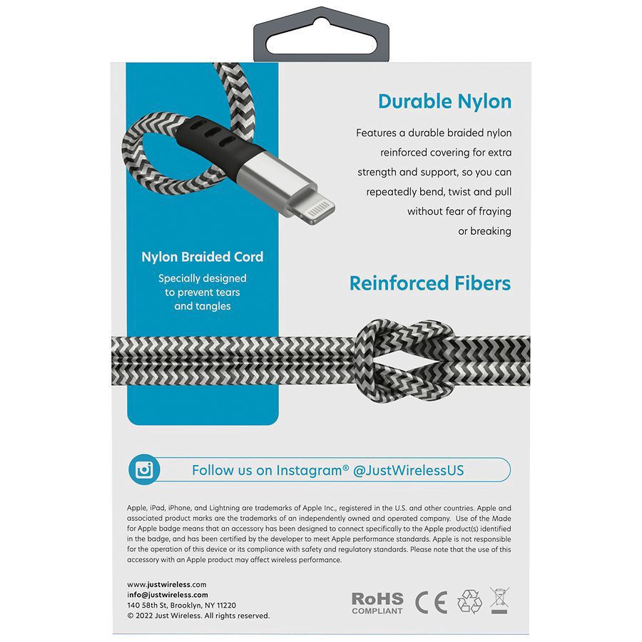 slide 3 of 5, Just Wireless Lighting to USB-A Flat Cable, 6 ft, 6 ft