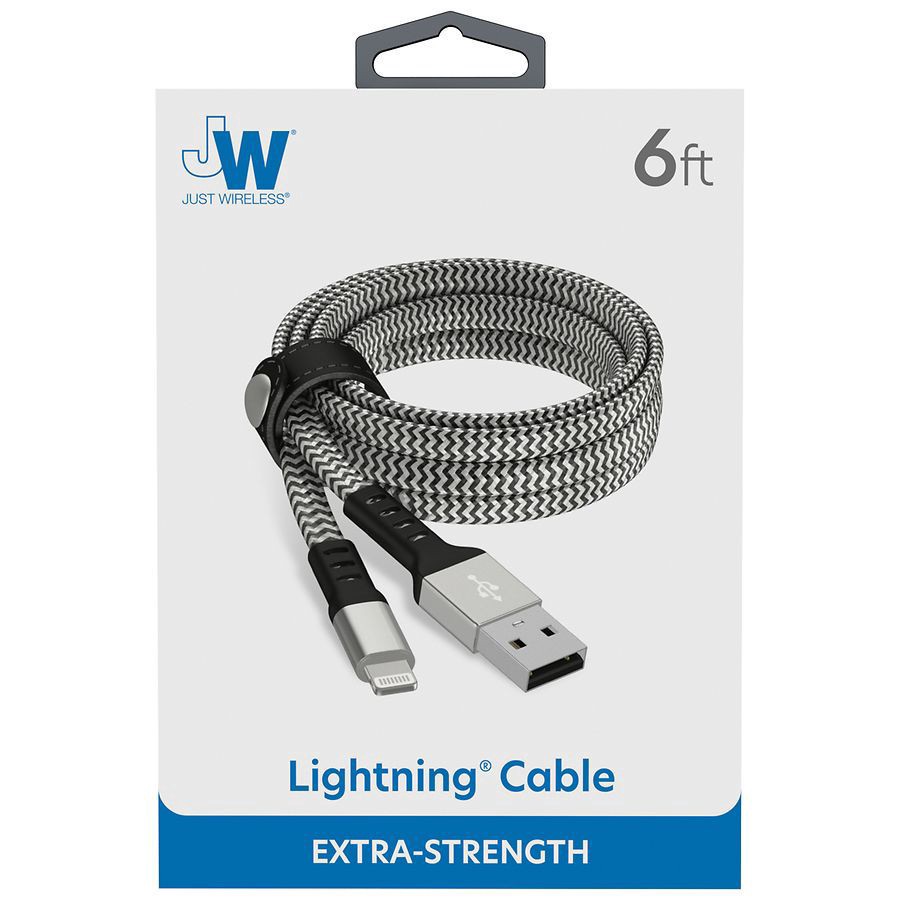 slide 5 of 5, Just Wireless Lighting to USB-A Flat Cable, 6 ft, 6 ft
