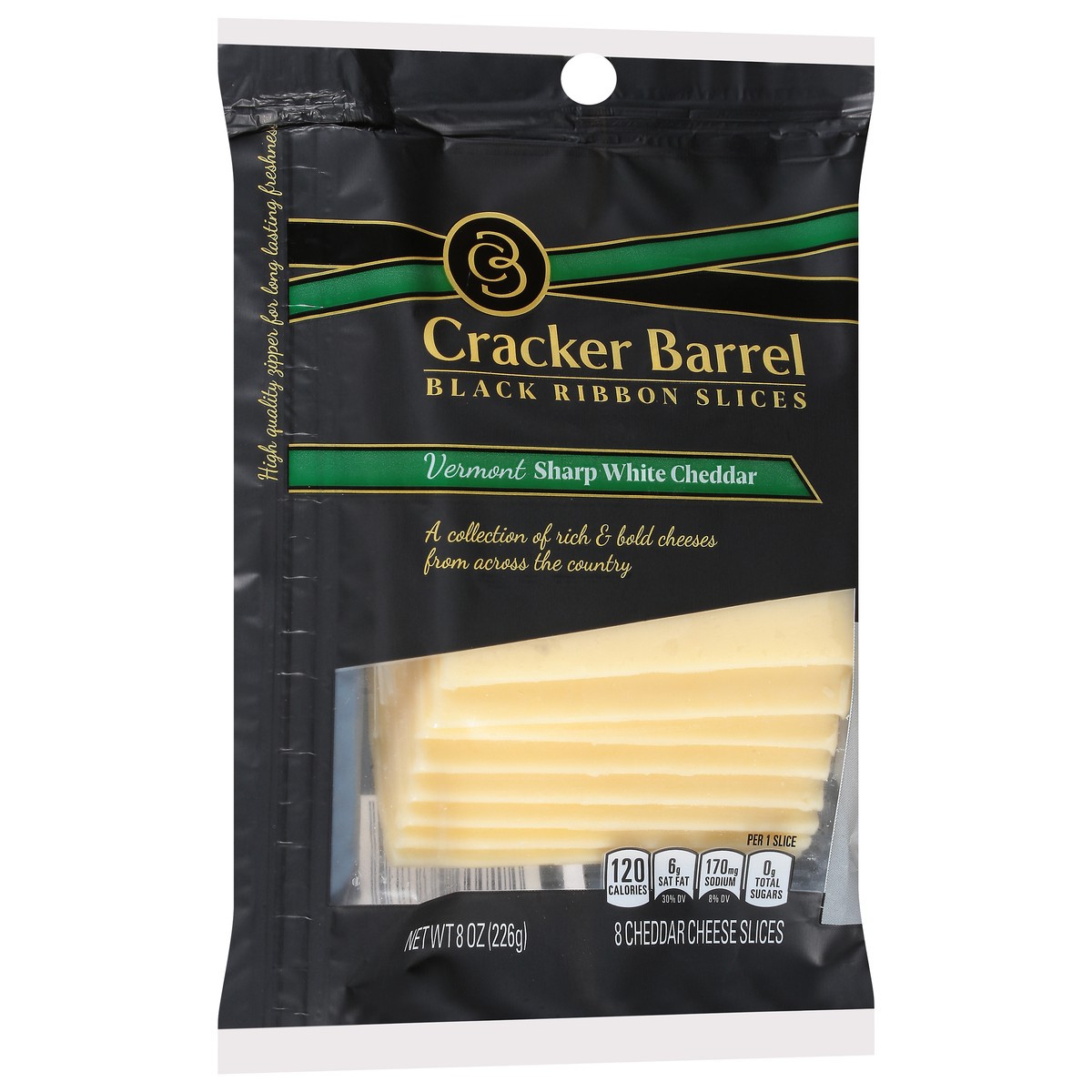 slide 8 of 11, Cracker Barrel Black Ribbon Slices Vermont Sharp White Cheddar Cheese Slices, 8 ct Pack, 8 ct