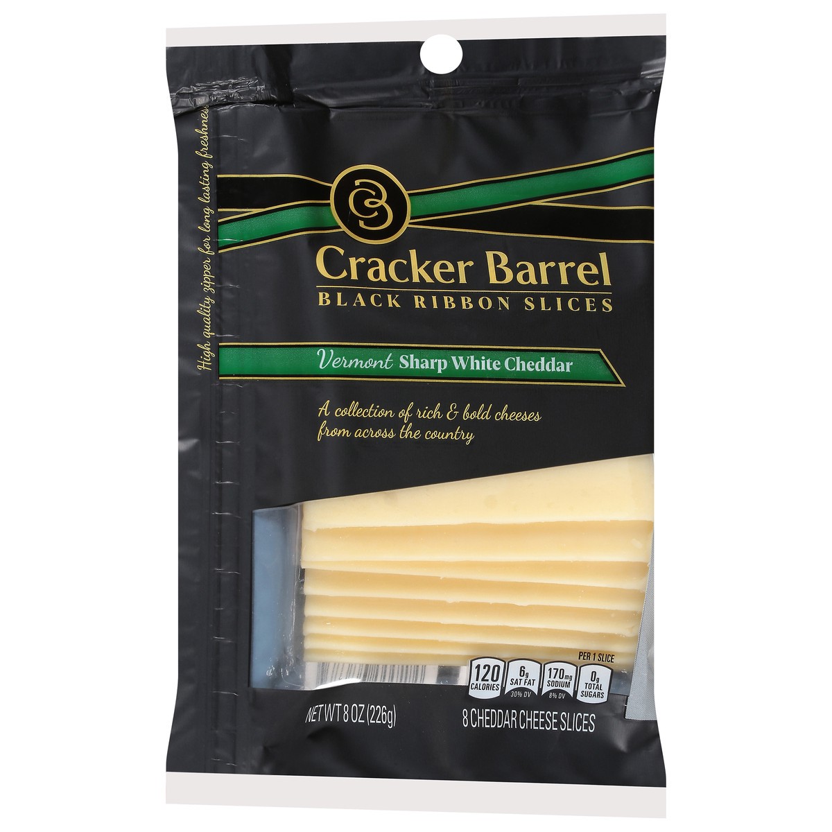 slide 3 of 11, Cracker Barrel Black Ribbon Slices Vermont Sharp White Cheddar Cheese Slices, 8 ct Pack, 8 ct