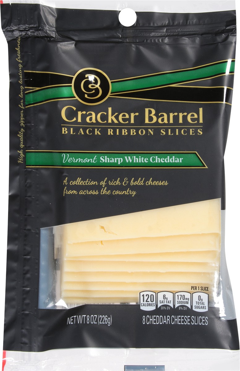 slide 5 of 11, Cracker Barrel Black Ribbon Slices Vermont Sharp White Cheddar Cheese Slices, 8 ct Pack, 8 ct