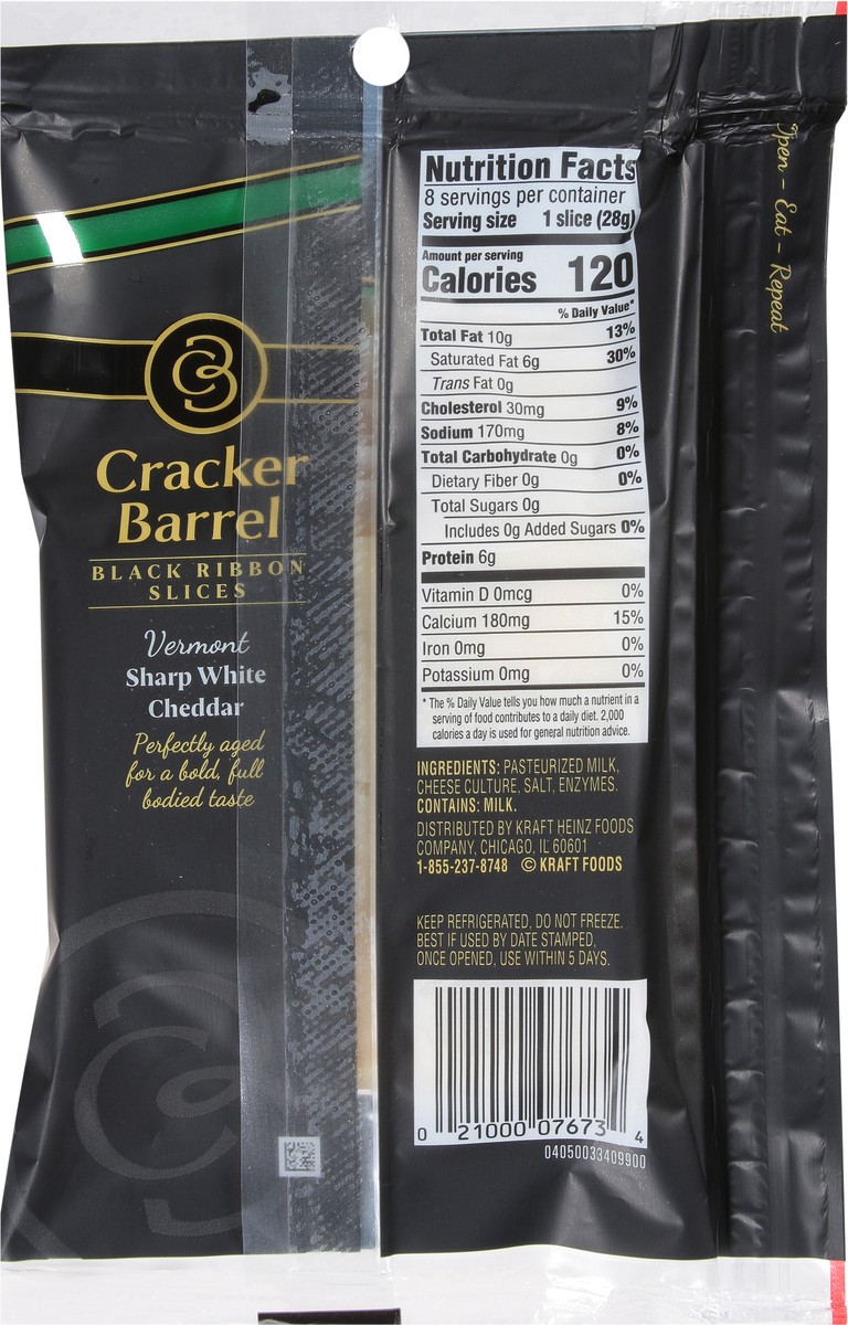 slide 10 of 11, Cracker Barrel Black Ribbon Slices Vermont Sharp White Cheddar Cheese Slices, 8 ct Pack, 8 ct