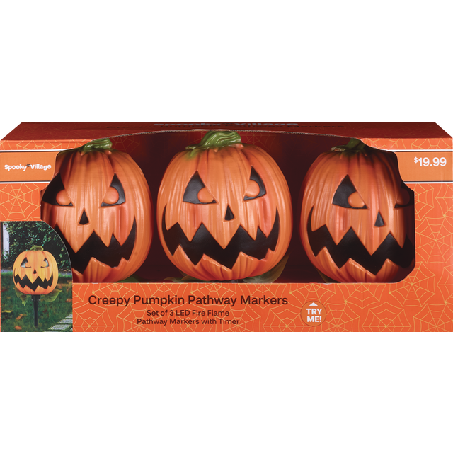 slide 1 of 1, SPOOKY VILLAGE Set Of 3 Jack O Lantern And Skull, 1 ct