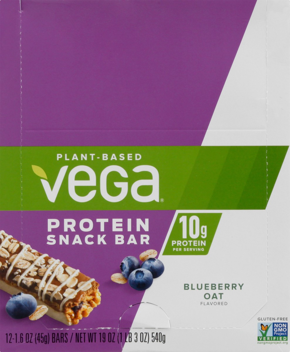 slide 10 of 11, Vega Plant-Based Blueberry Oat Flavored Protein Snack Bar 12 ea, 12 ct