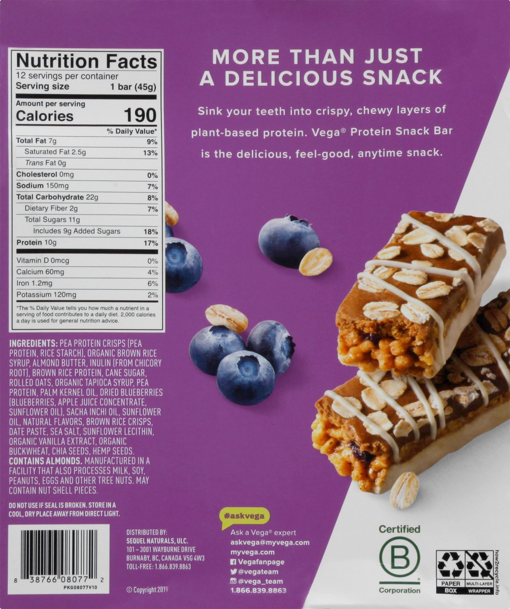 slide 4 of 11, Vega Plant-Based Blueberry Oat Flavored Protein Snack Bar 12 ea, 12 ct