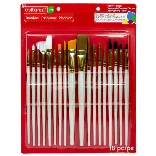 slide 1 of 3, Variety Taklon Brush Super Value Pack By Craft Smart, 3/4 in