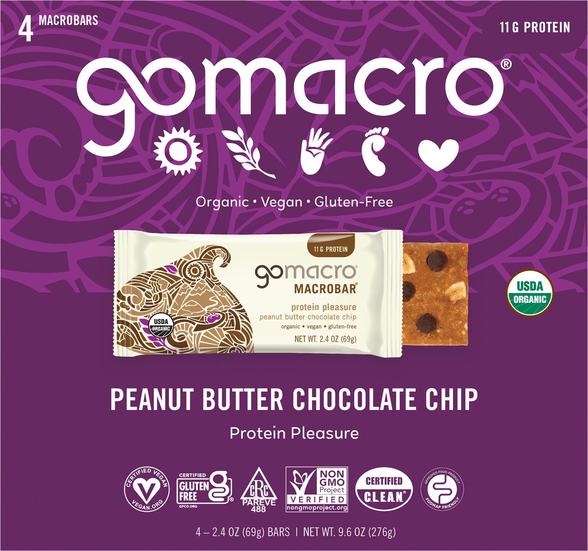 slide 3 of 7, GoMacro Peanut Butter Chocolate Chip MacroBar 4ct Multipack, 9.6 oz