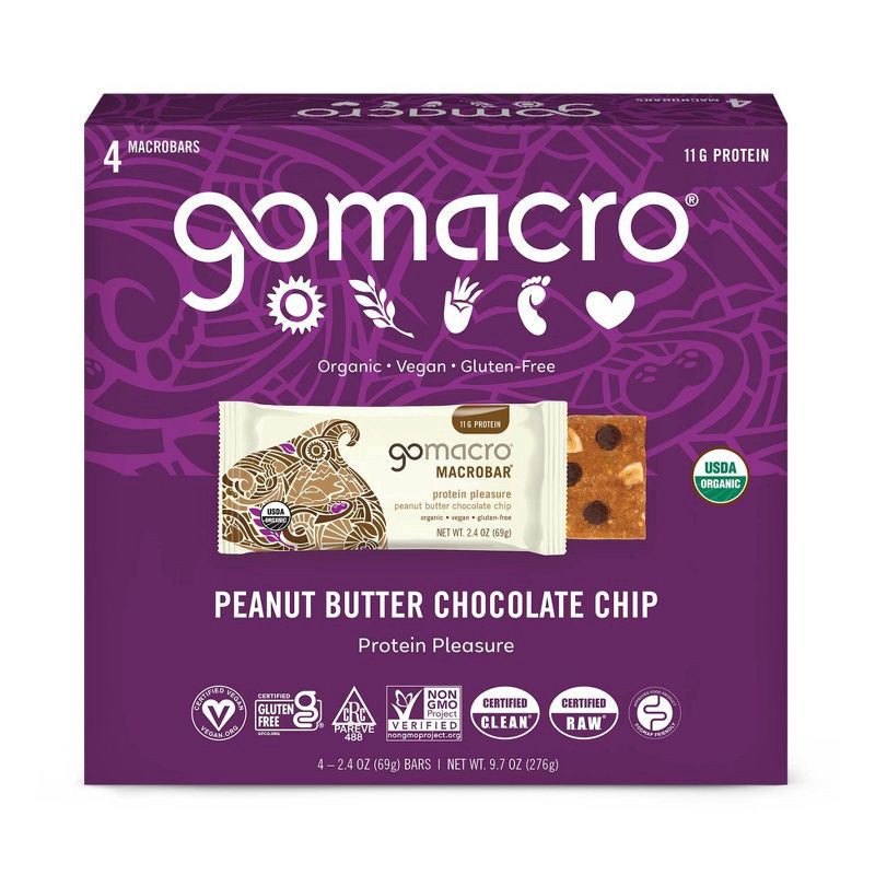 slide 1 of 7, GoMacro Peanut Butter Chocolate Chip MacroBar 4ct Multipack, 9.6 oz