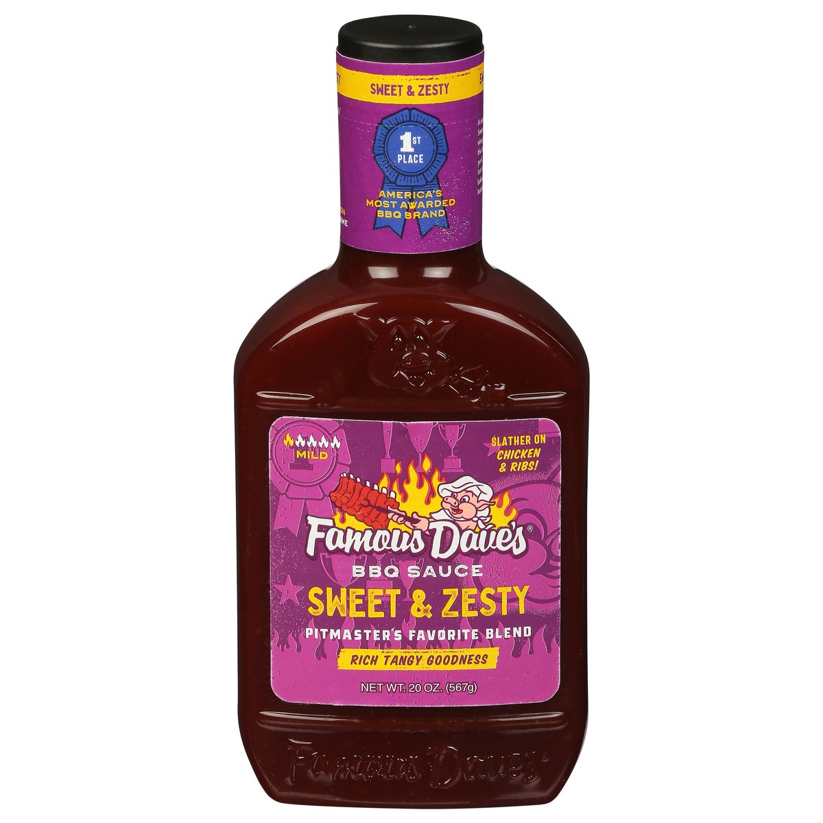 slide 1 of 11, Famous Dave's Mild Sweet & Zesty BBQ Sauce 20 oz, 20 oz