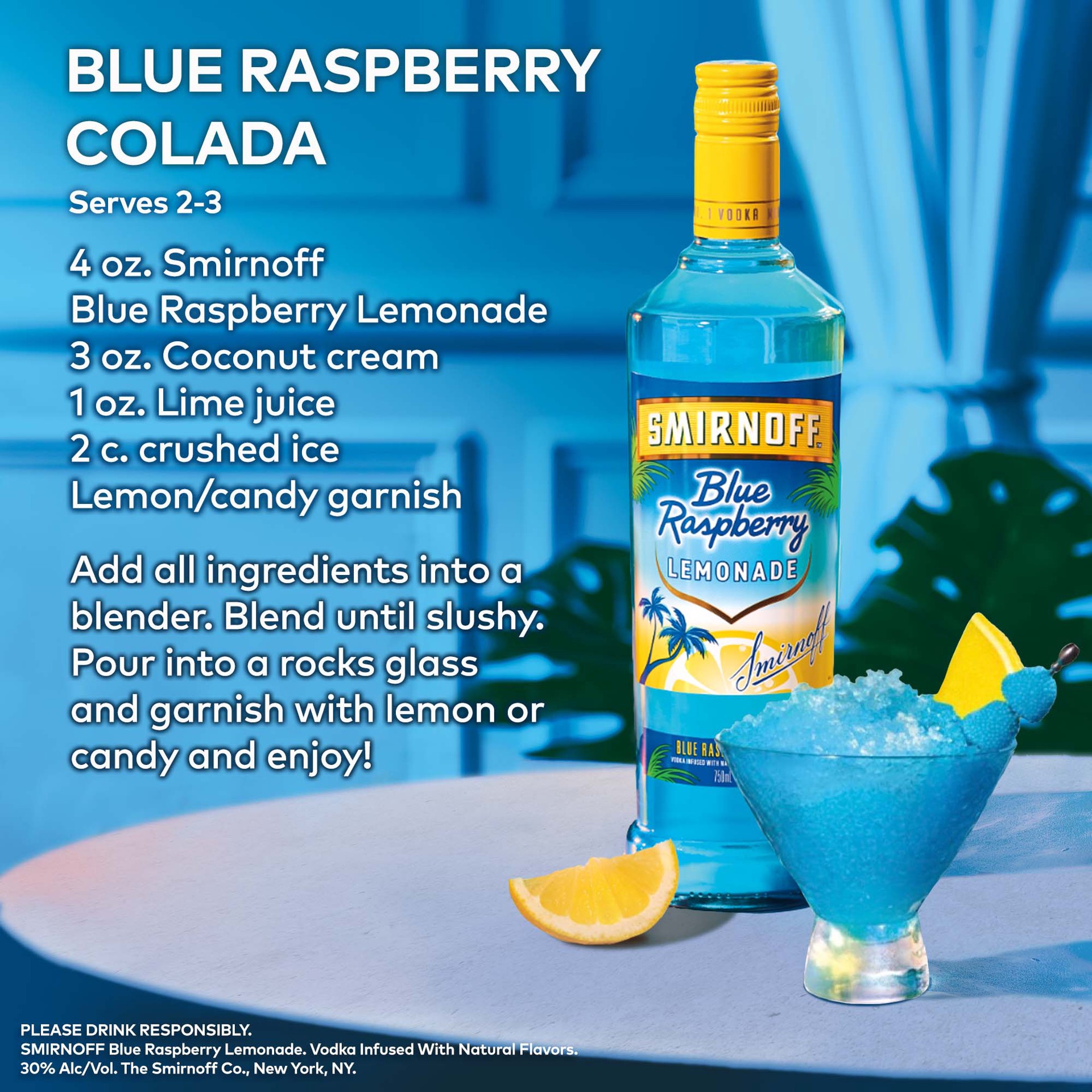 slide 3 of 8, Smirnoff Blue Raspberry Lemonade (Vodka Infused With Natural Flavors), 50 mL, 50 ml