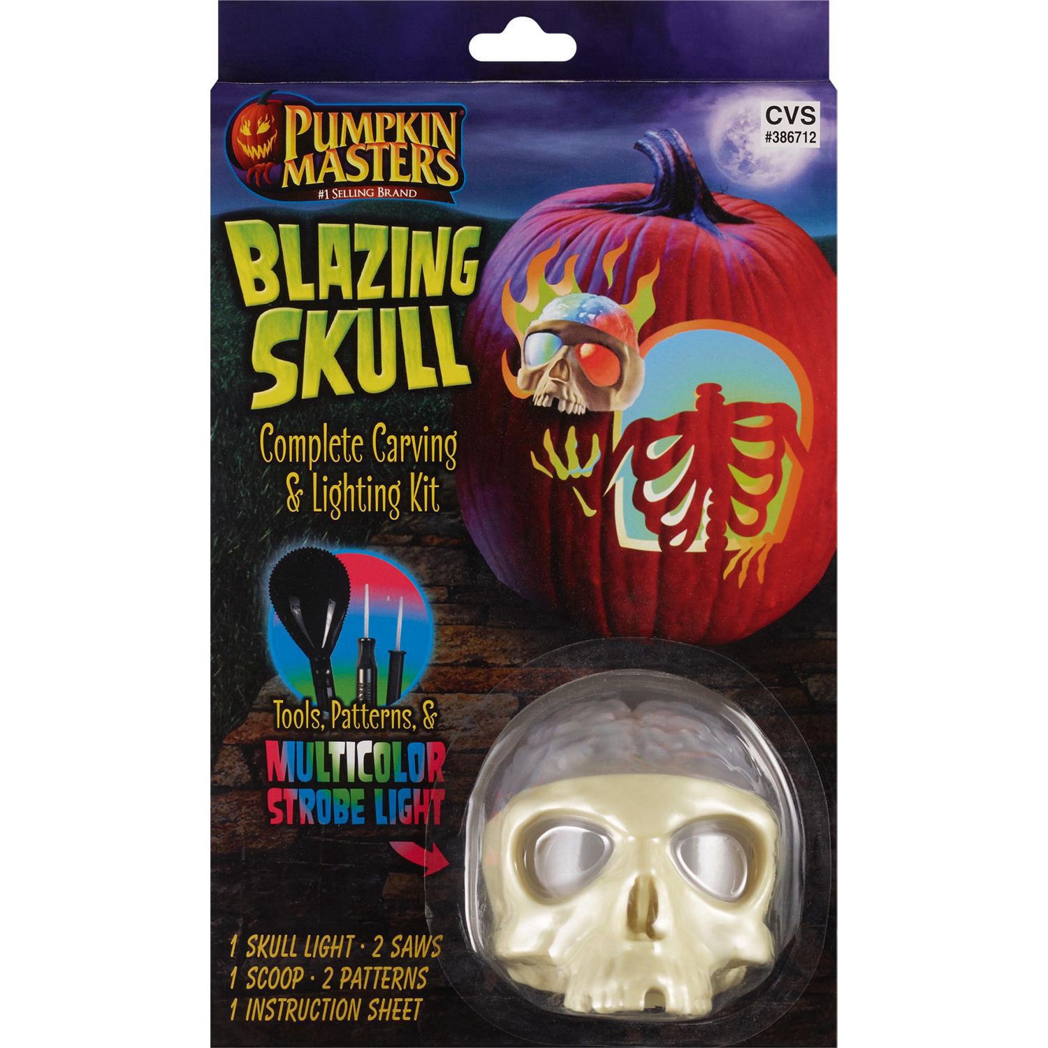 slide 1 of 2, Pumpkin Masters Blazing Skull Carving & Lighting Kit, 1 ct