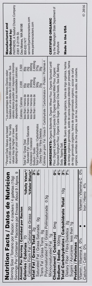 slide 13 of 13, Partners Organic Sprouted Lentil & Ancient Grains Snack Crackers 5 oz, 5 oz
