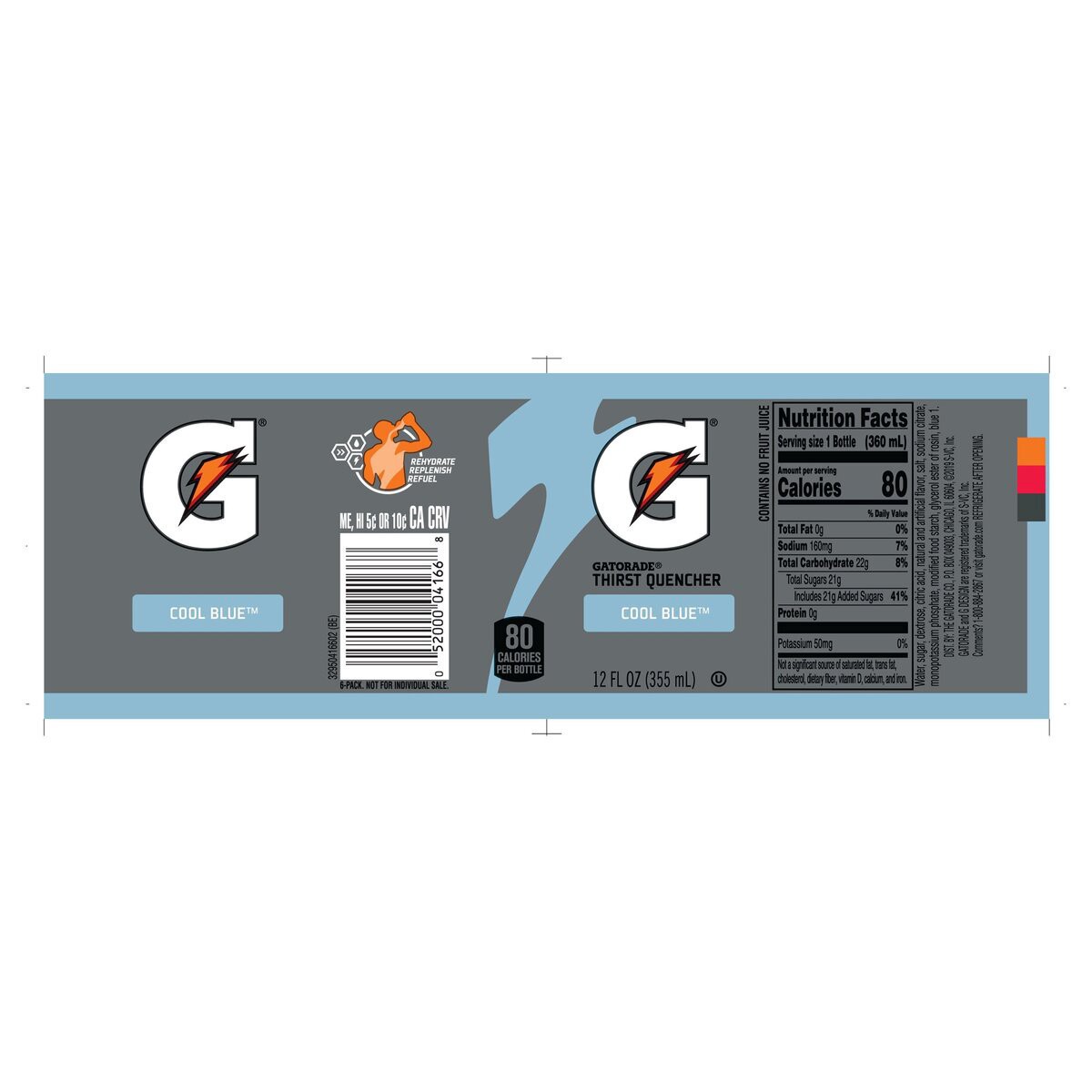 slide 8 of 8, Gatorade Thirst Quencher, Cool Blue Flavored, 6 ct; 12 oz