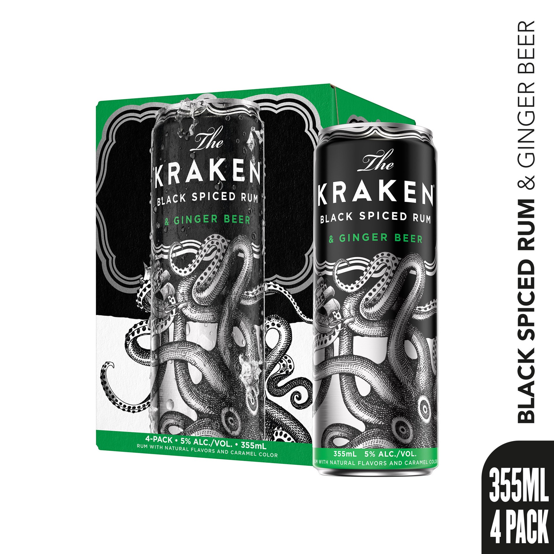 slide 2 of 5, Kraken & Ginger Beer Ready to Drink Cocktail - 4-355 ml, 355 ml
