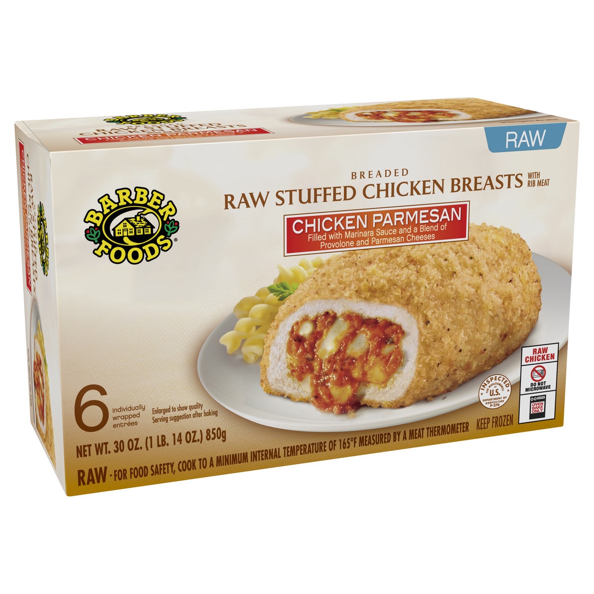 slide 2 of 11, Barber Foods Stuffed Chicken Breasts Chicken Parmesan, 6 Count, 850.49 g