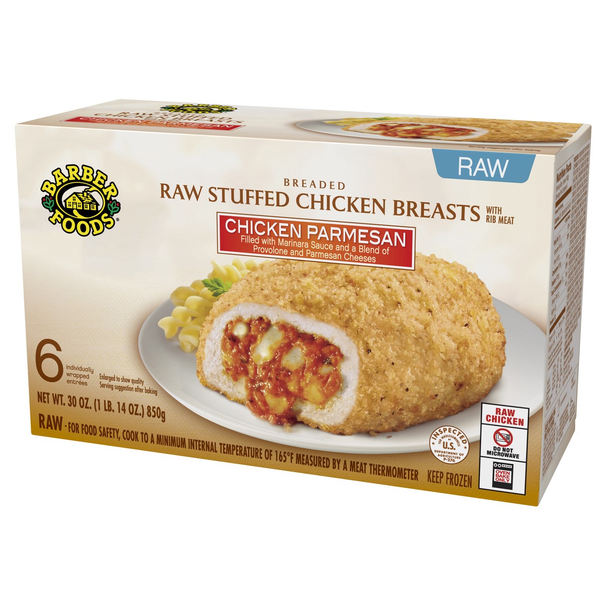 slide 5 of 11, Barber Foods Stuffed Chicken Breasts Chicken Parmesan, 6 Count, 850.49 g