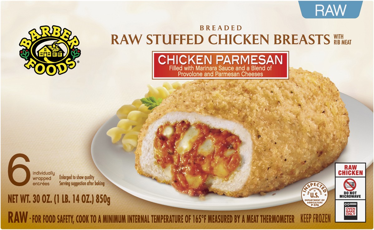 slide 4 of 11, Barber Foods Stuffed Chicken Breasts Chicken Parmesan, 6 Count, 850.49 g