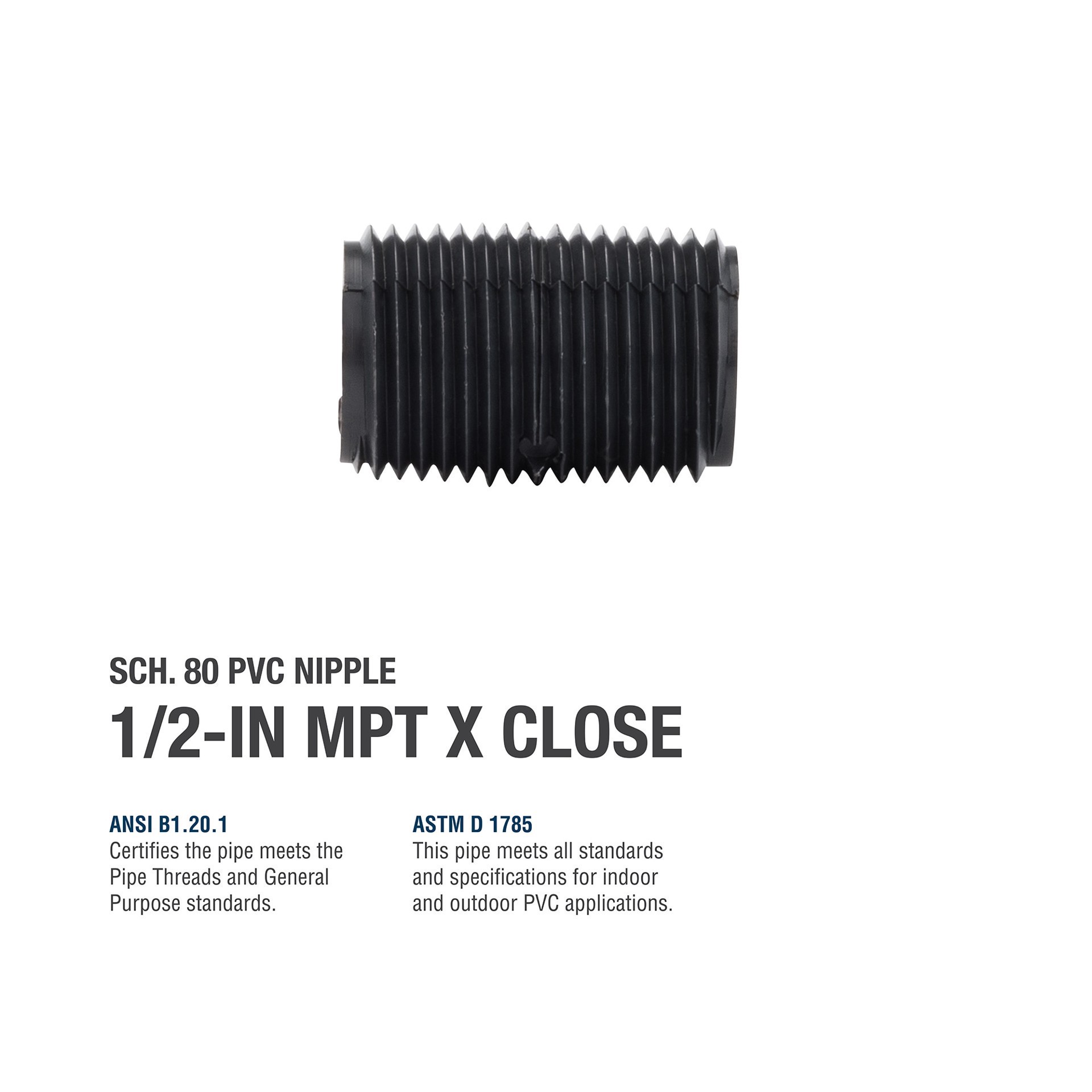 slide 3 of 5, B&K 1/2-in x Close Schedule 80 PVC Nipple, 1 ct