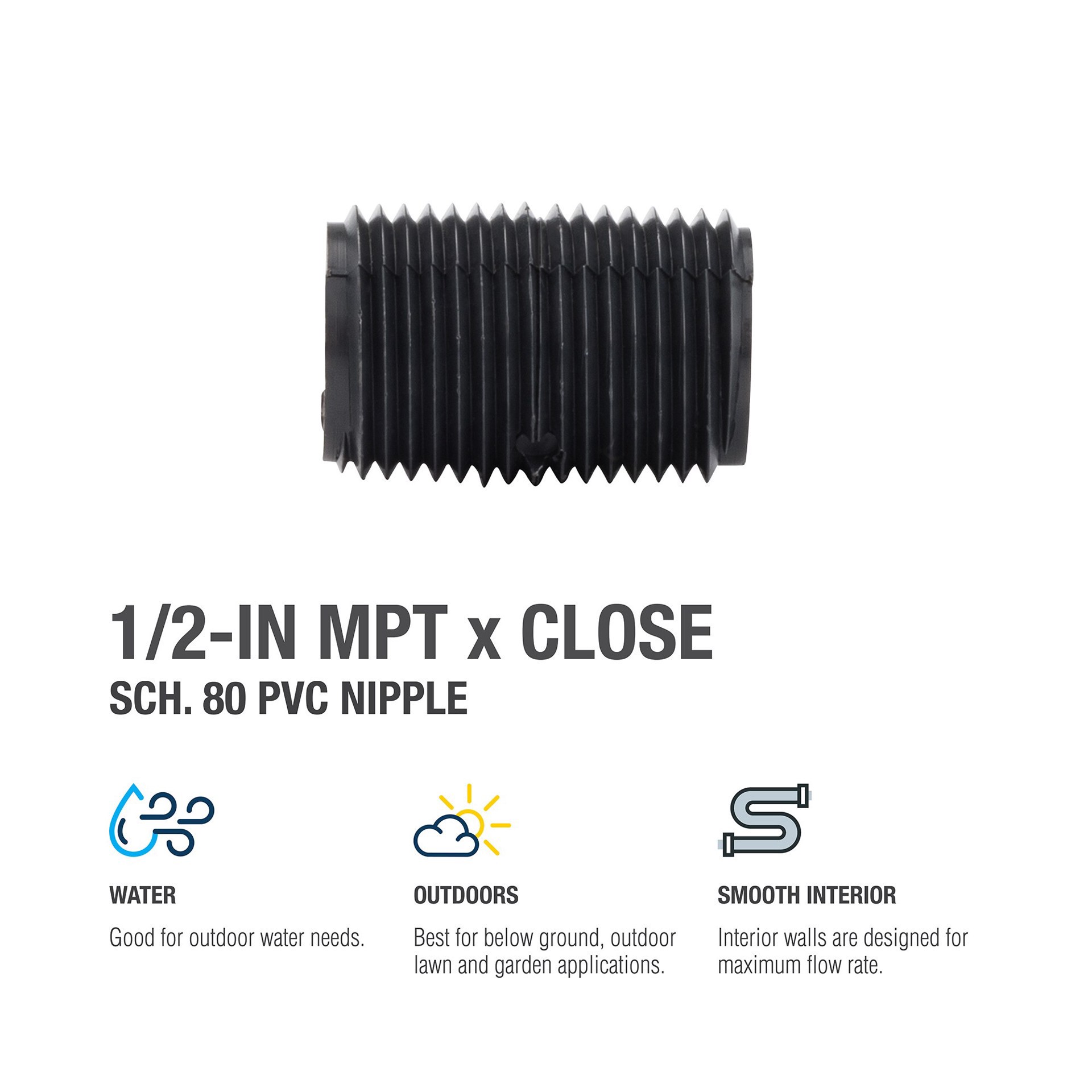 slide 4 of 5, B&K 1/2-in x Close Schedule 80 PVC Nipple, 1 ct