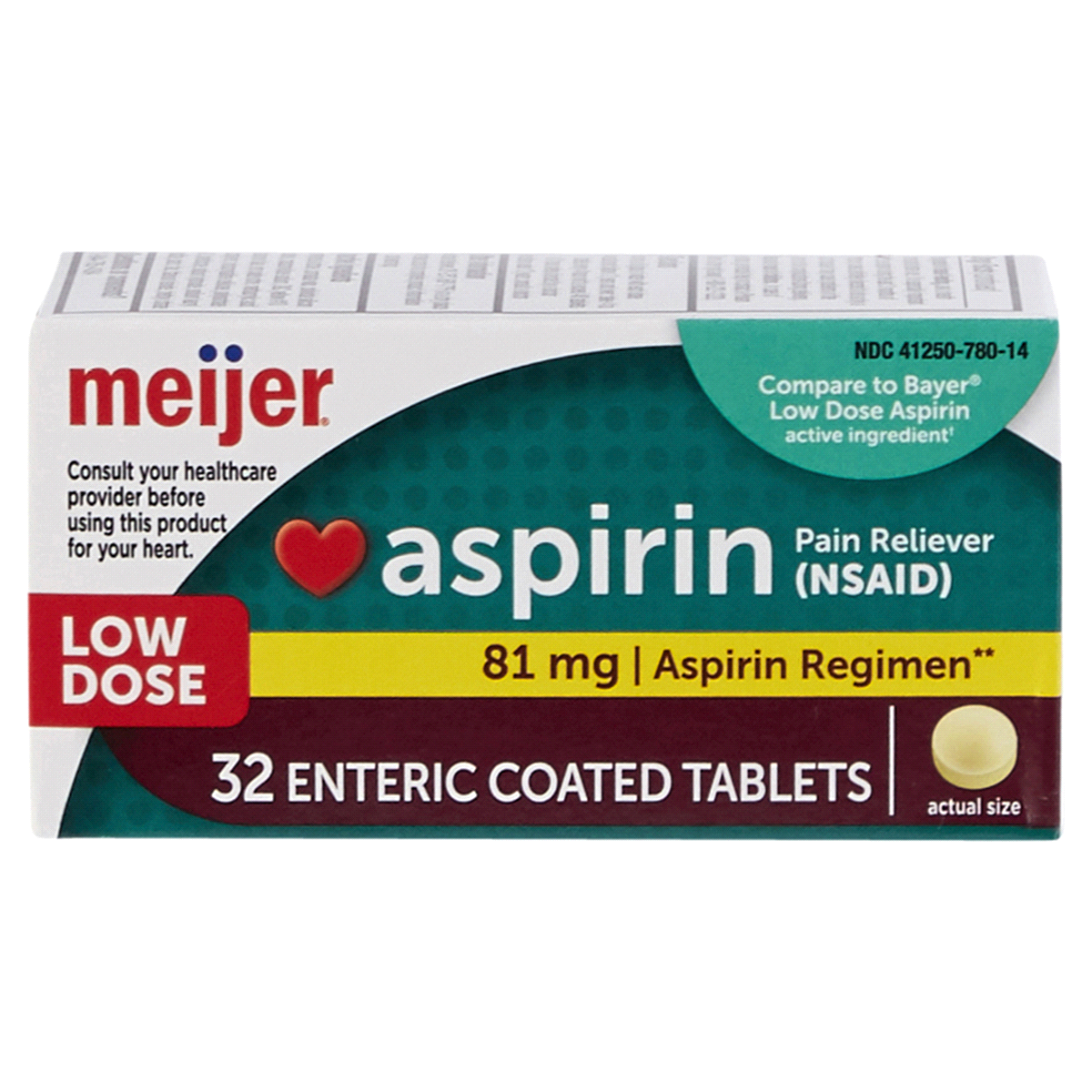 slide 1 of 9, Meijer Aspirin Enteric Coated, 32 ct