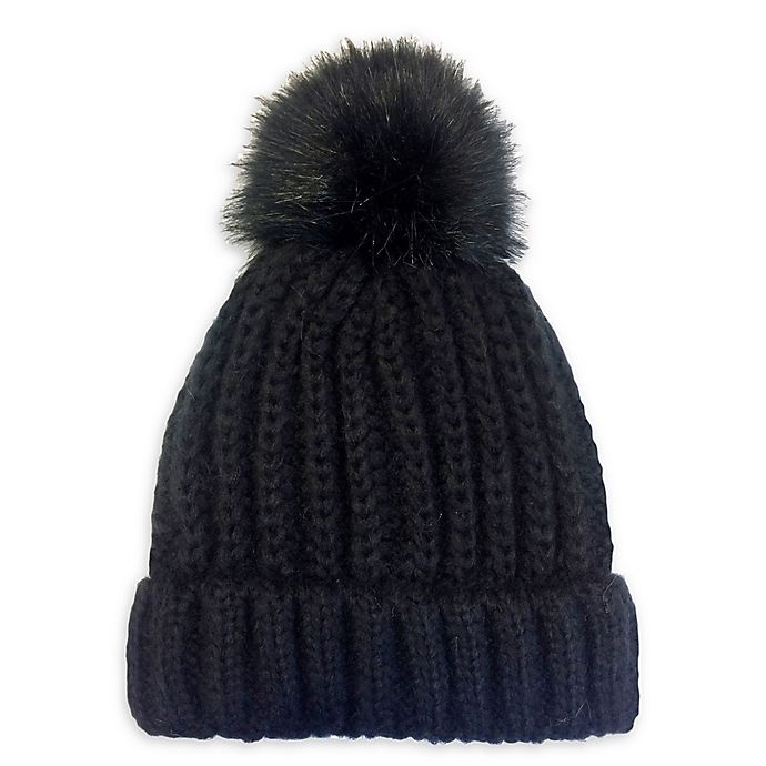 slide 1 of 2, Isaac Mizrahi Ribbed Cuffed Women's Beanie with Pom-Pom - Black, 1 ct