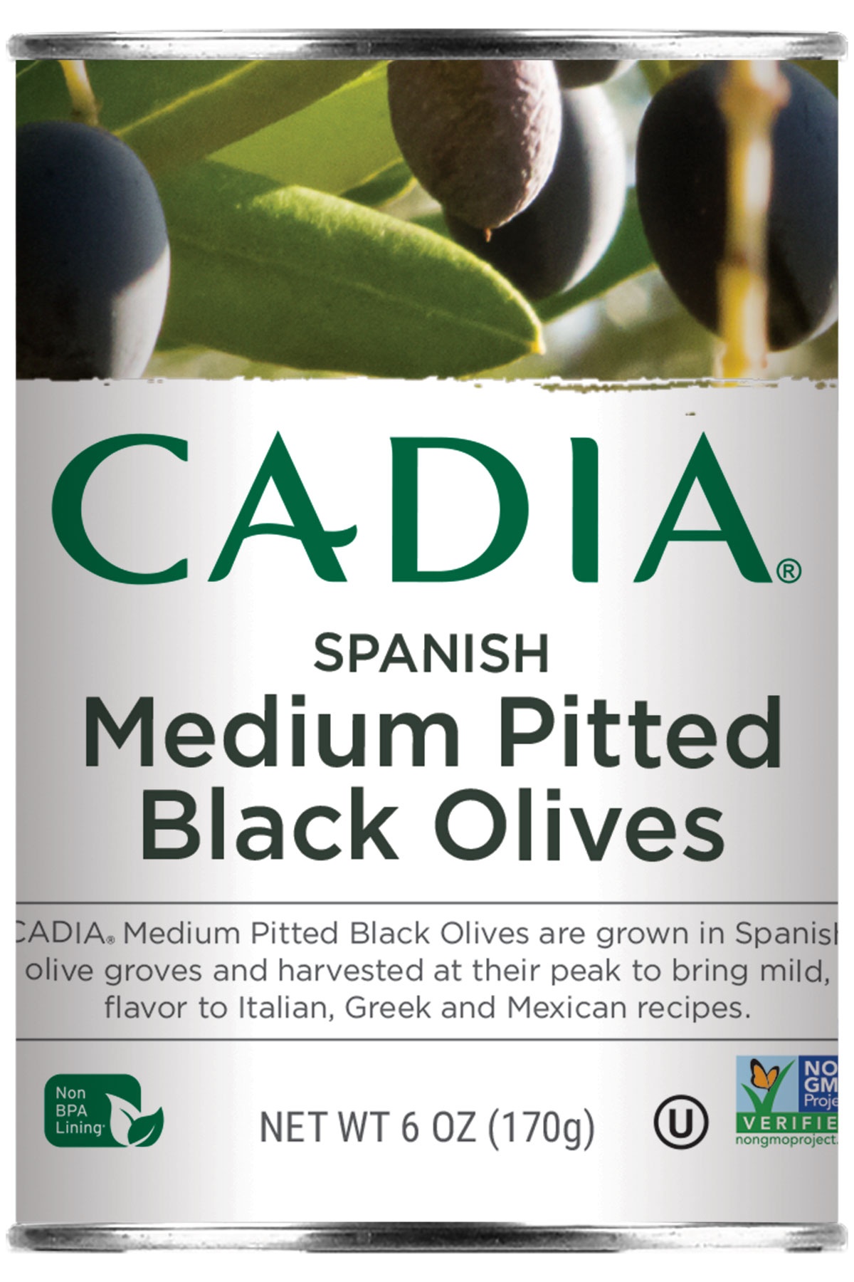 slide 1 of 1, Cadia Spanish Medium Pitted Black Olives, 6 oz