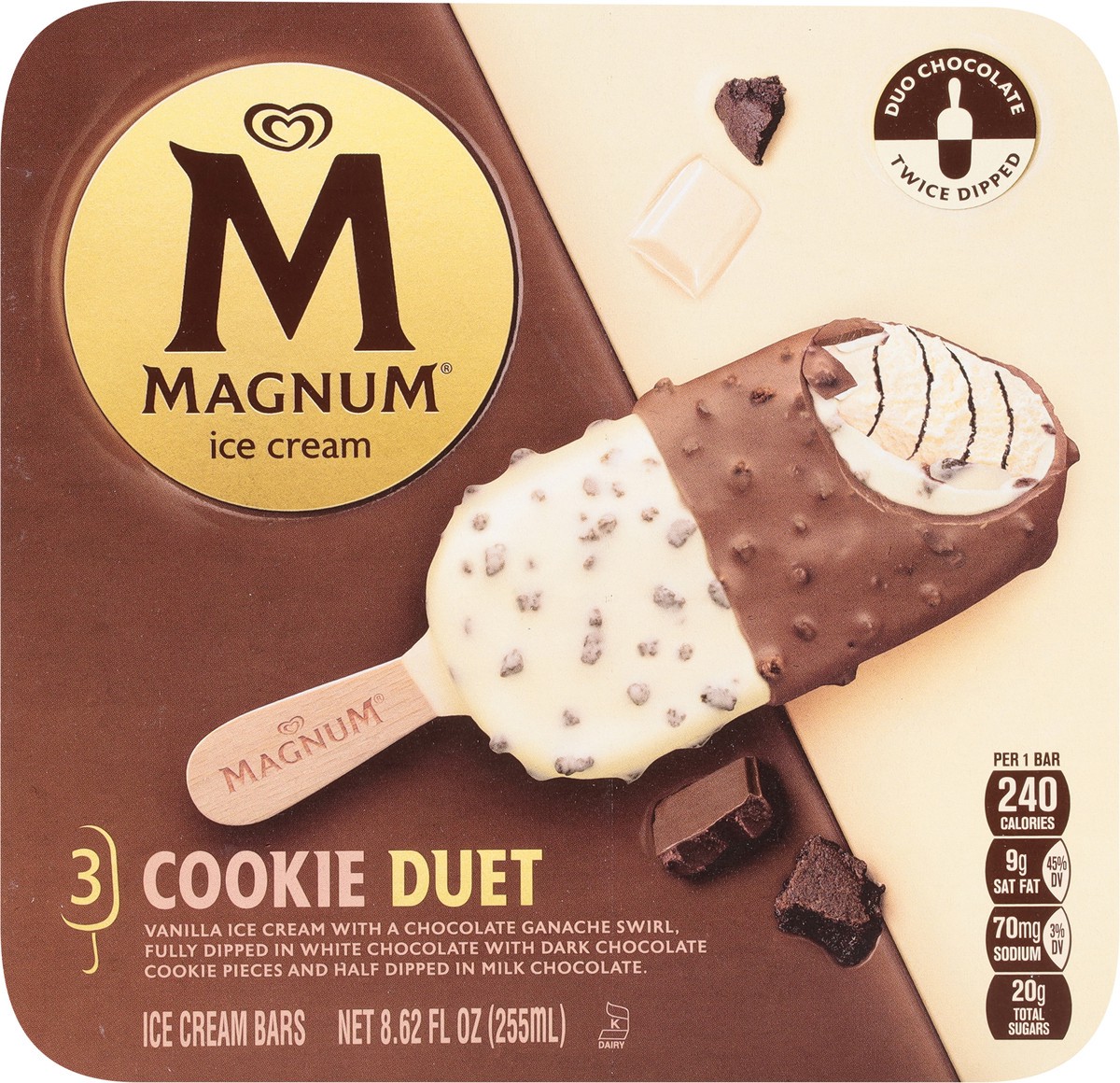 slide 2 of 9, Magnum Ice Cream Bars Cookie Duet 8.62 oz, 3 ct