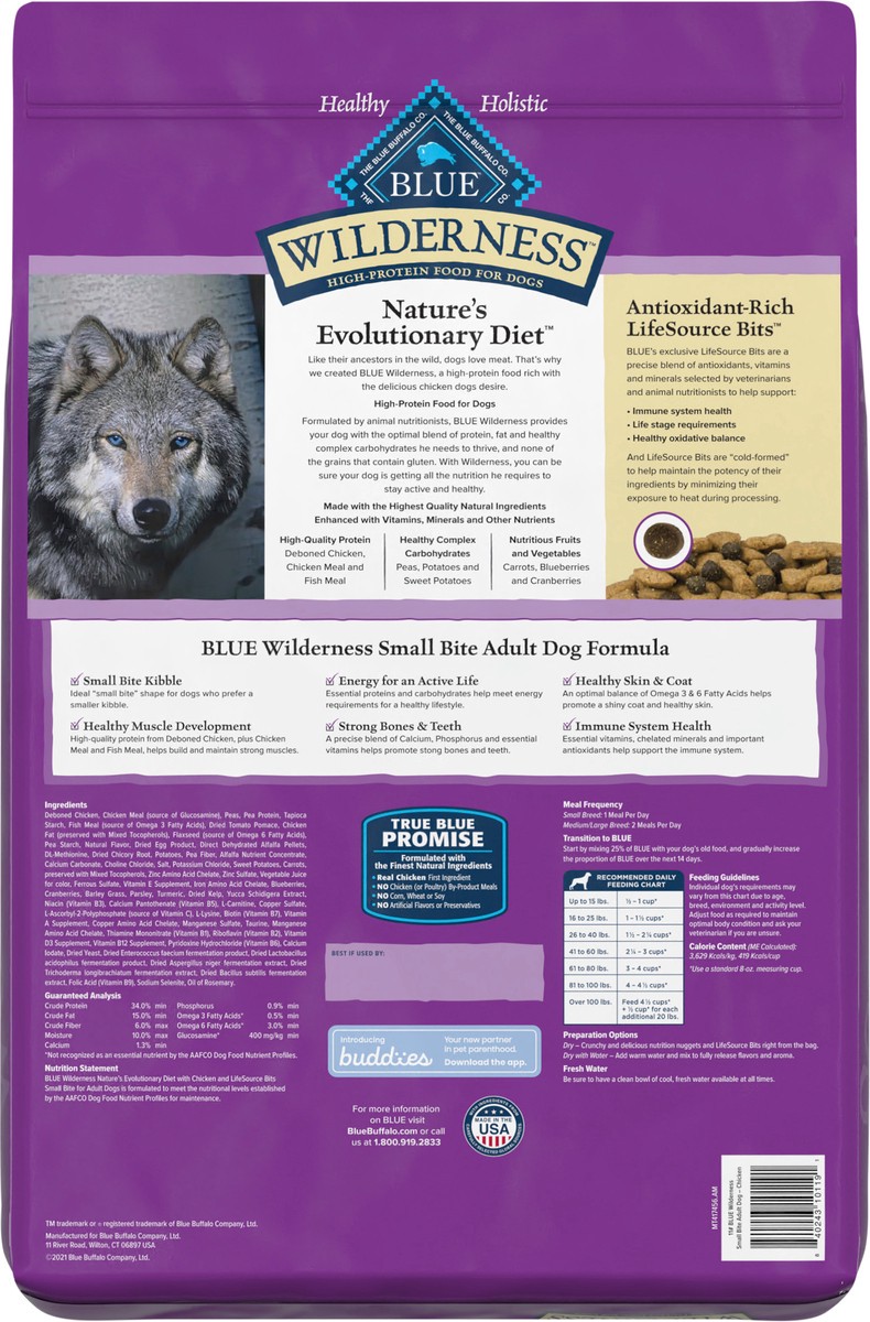 slide 7 of 13, Blue Buffalo Wilderness High Protein, Natural Adult Small-Bite Dry Dog Food, Chicken 11-lb, 11 lb