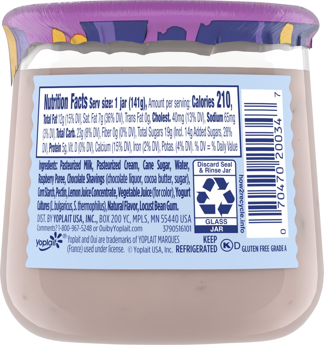 slide 2 of 9, Oui by Yoplait Raspberry Chocolate Chip French Style Yogurt, 5 OZ, 5 oz