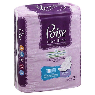 slide 1 of 1, Poise Ultra Thins Light Absorbency Incontinence Pads, 24 ct