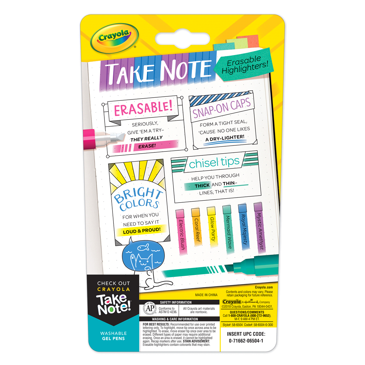 slide 2 of 2, Crayola Take Note Erasable Highlighters, 6 ct