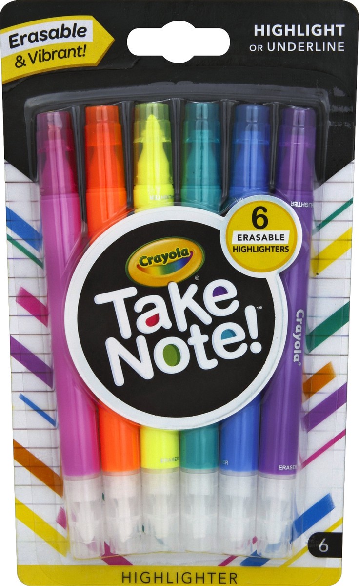 slide 1 of 3, Crayola Take Note Erasable Highlighters, 6 ct