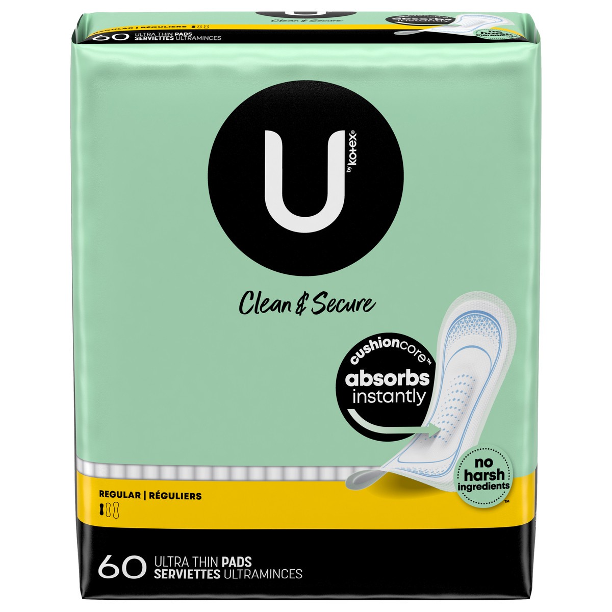 slide 1 of 9, U by Kotex Clean & Secure Ultra Thin Pads, Regular Absorbency, 60 Count, 60 ct