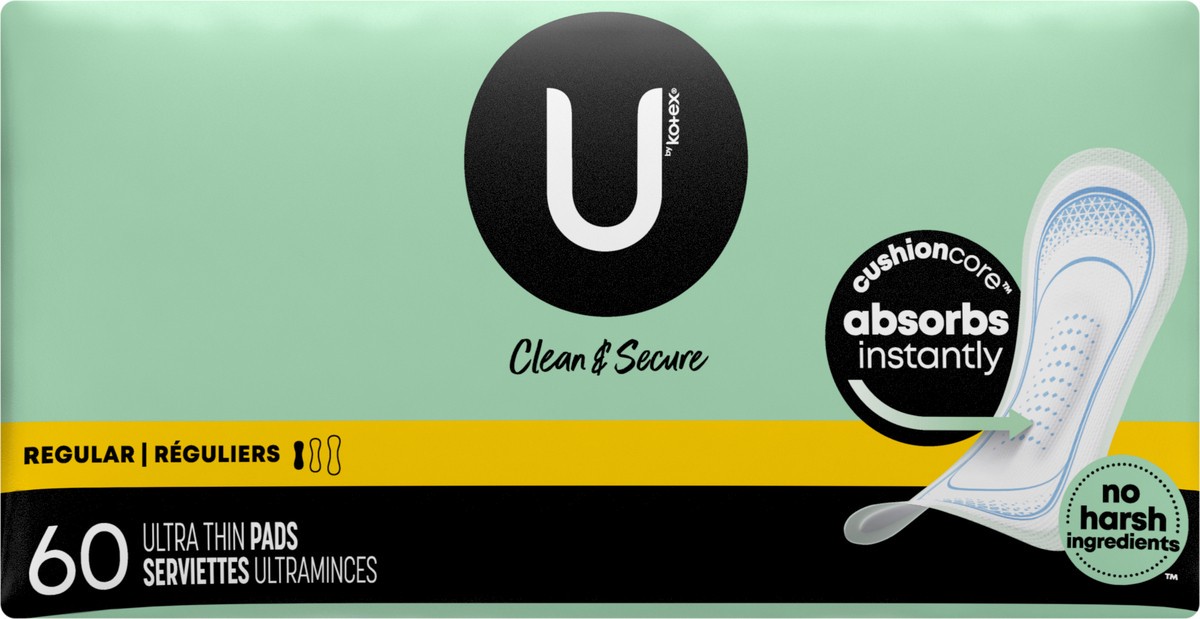 slide 5 of 9, U by Kotex Clean & Secure Ultra Thin Pads, Regular Absorbency, 60 Count, 60 ct