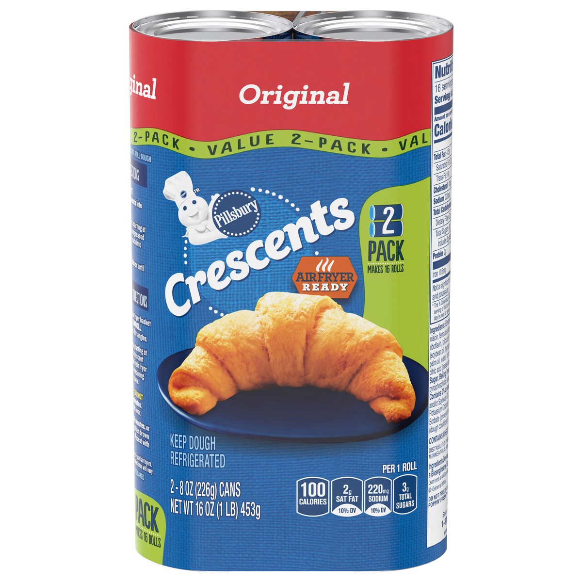 slide 1 of 1, Pillsbury Crescent Rolls, Original Refrigerated Canned Pastry Dough, Value 2-Pack, 16 Rolls, 16 oz, 2 ct