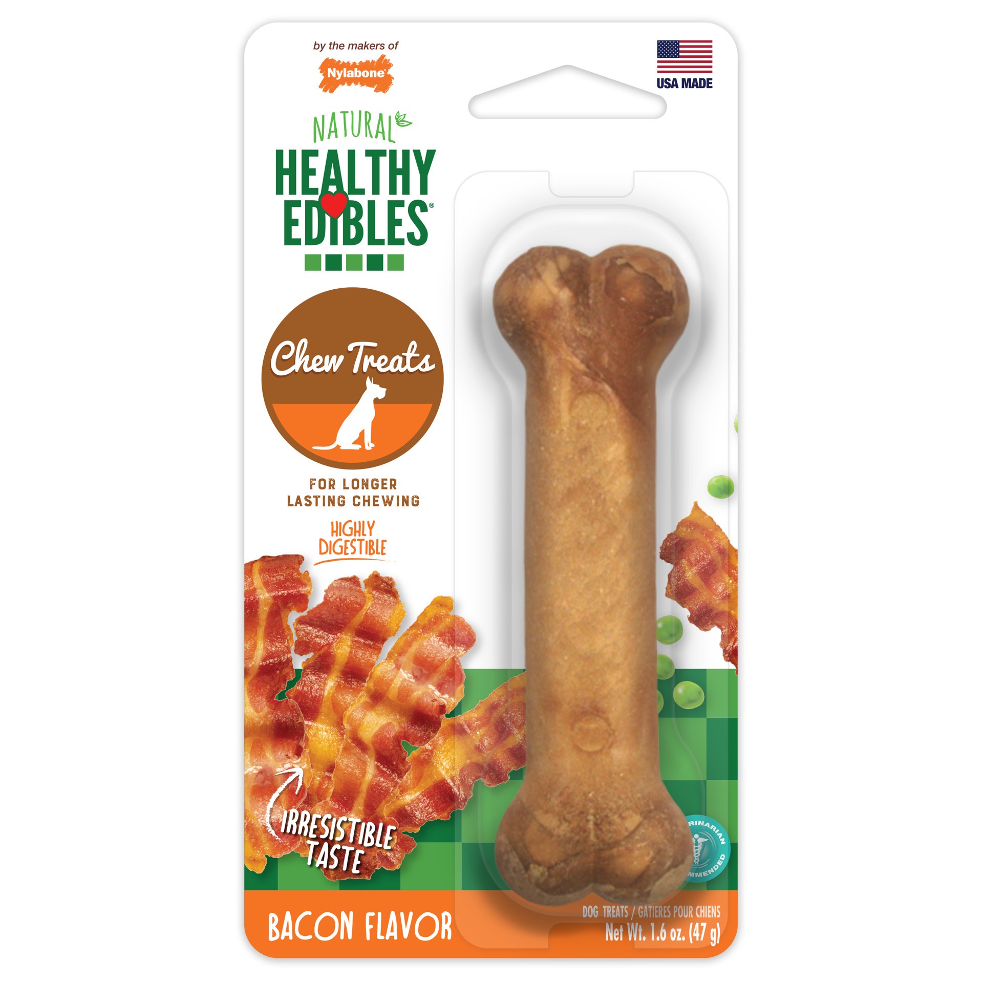 slide 1 of 10, Nylabone Healthy Edibles All-Natural Long Lasting Bacon Chew Treats Small/Regular - Up to 25 Ibs.(1 Count), 1 ct