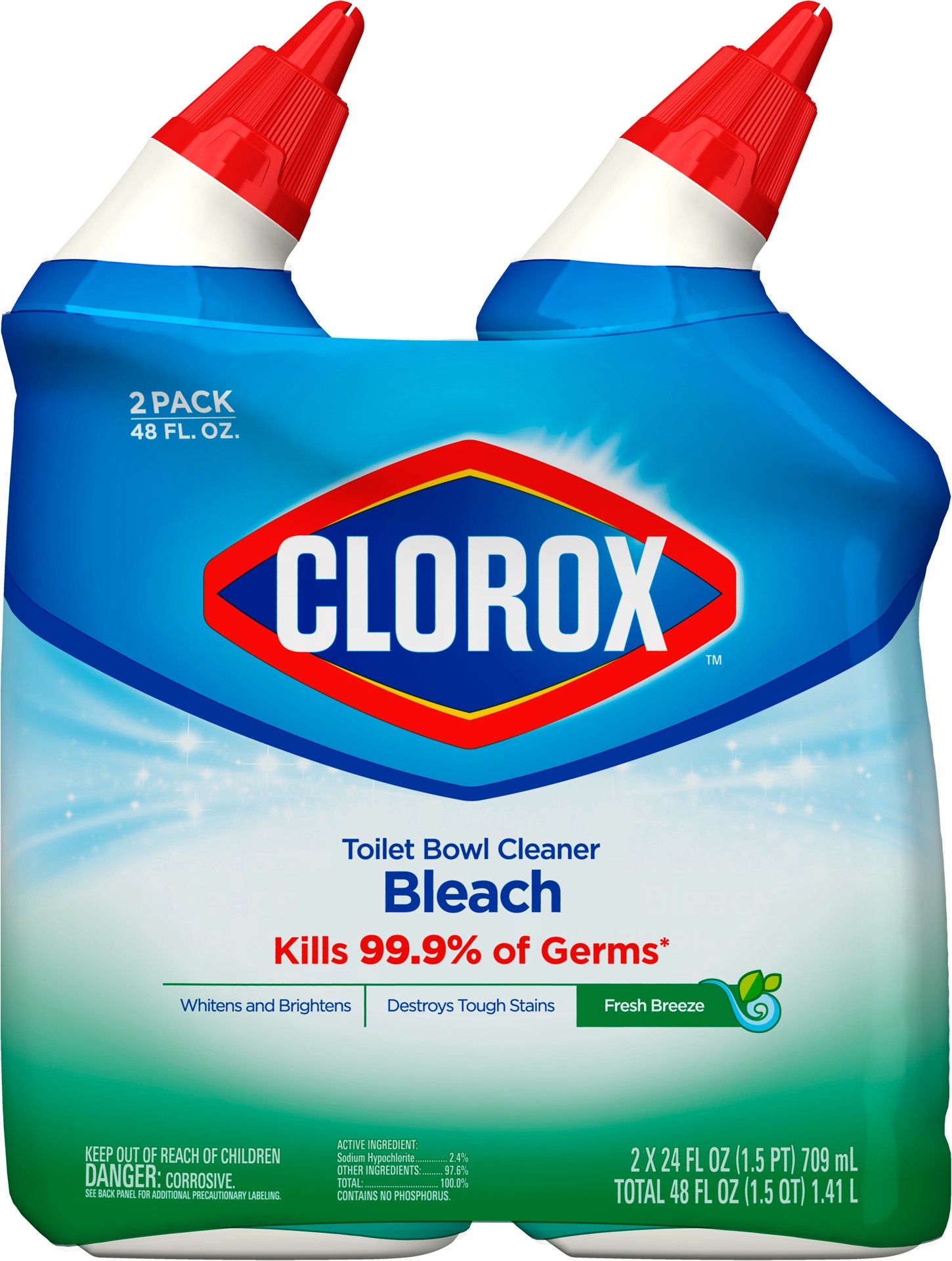 slide 1 of 5, Clorox™ Toilet Bowl Cleaner Bleach, Fresh Breeze Scent – 24 Ounces - Pack of 2, 48 fl oz