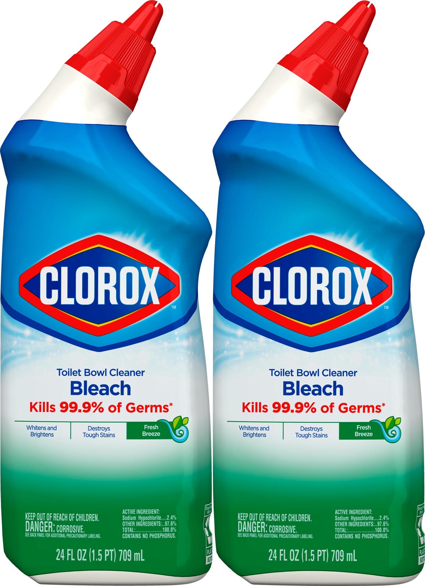 slide 5 of 5, Clorox™ Toilet Bowl Cleaner Bleach, Fresh Breeze Scent – 24 Ounces - Pack of 2, 48 fl oz