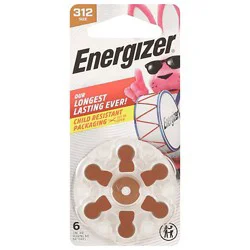 Energizer Hearing Aid Zinc Air 312 Batteries - 6 Pack - 6 CT