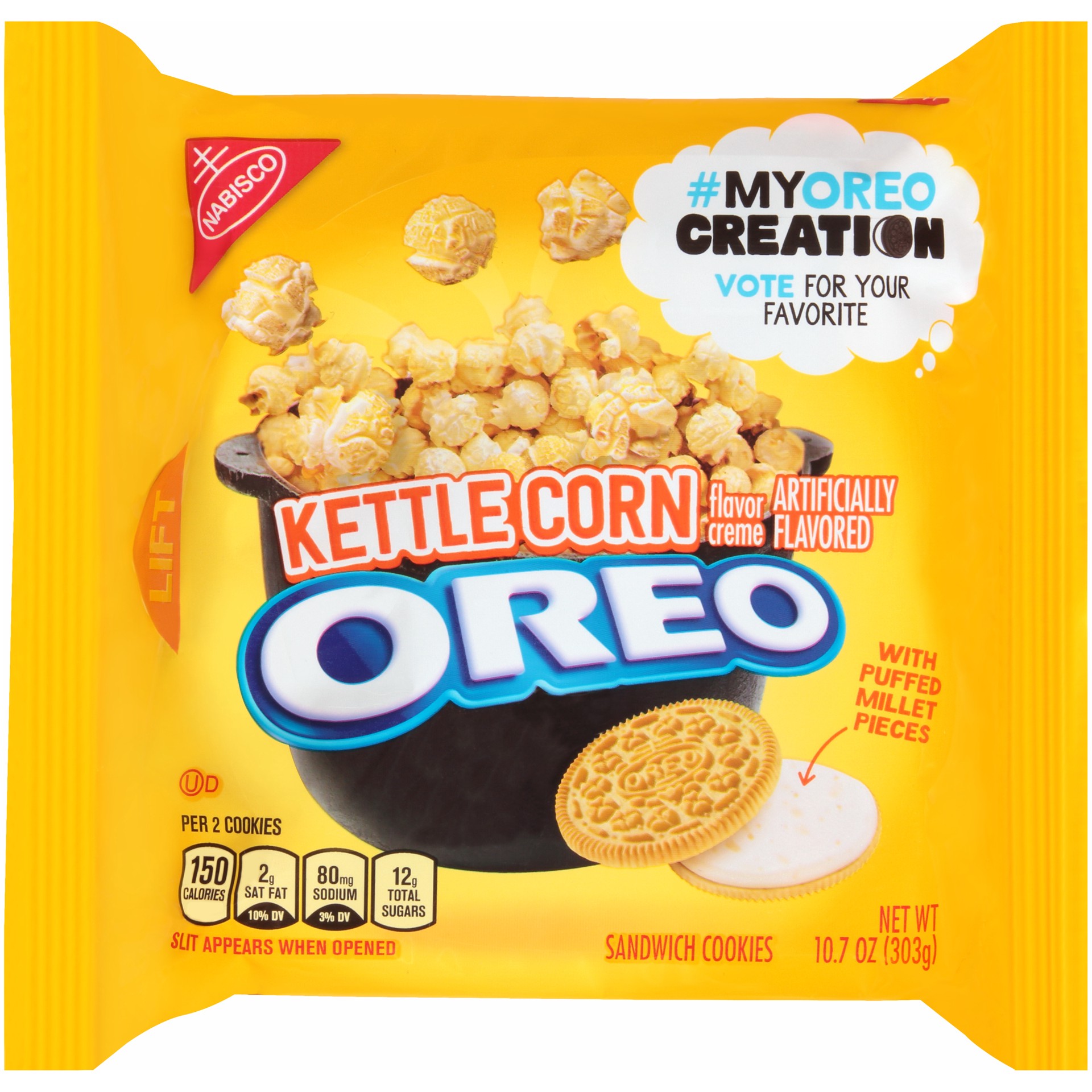 slide 1 of 5, OREO Golden Sandwich Cookies, Kettle Corn Flavored Creme, My OREO Creation, 1 Resealable 10.7 oz Pack, 10.7 oz