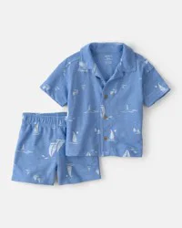 Carters Baby Boy 2-Piece Sailboat Top & Short Set - Blue Blue 18M