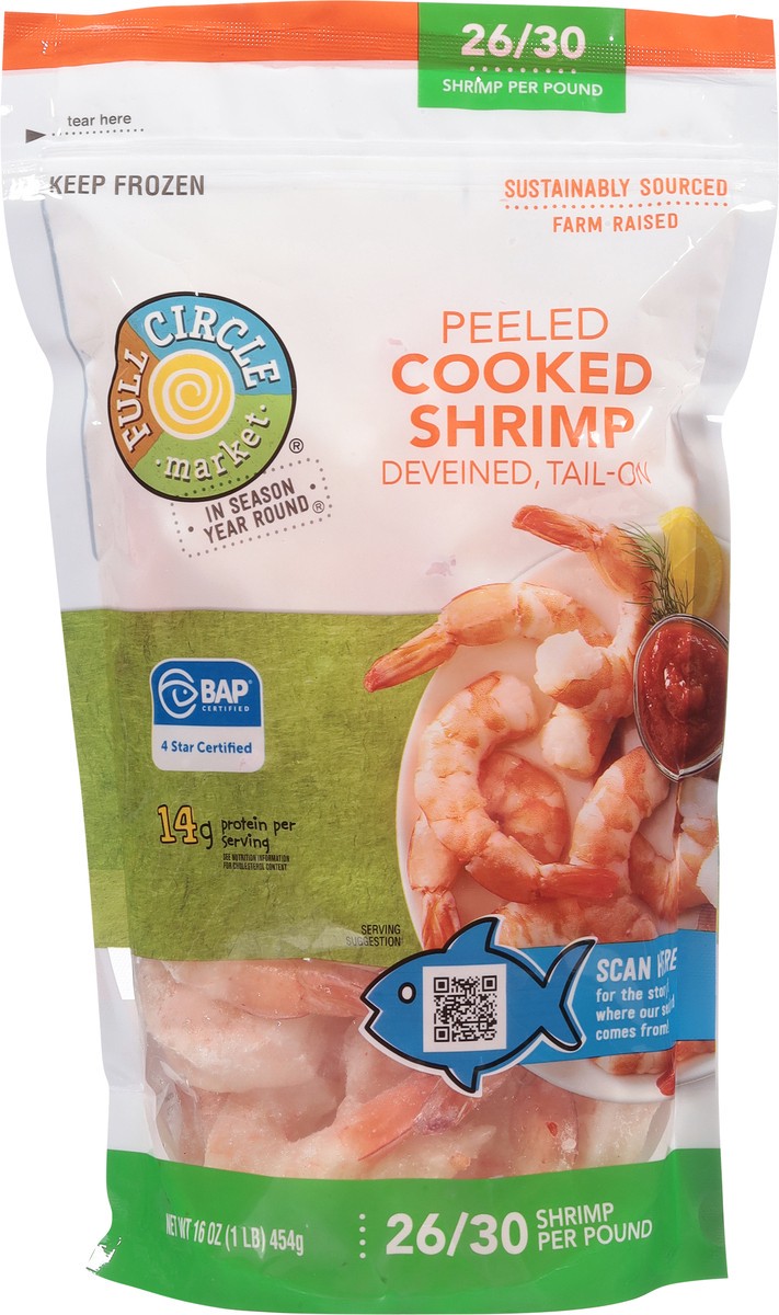 slide 4 of 14, Full Circle Market Tail-On Deveined Peeled Cooked Shrimp 16 oz, 16 oz