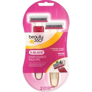 slide 1 of 1, Beauty 360 5-Blade Disposable Razors, 2 ct